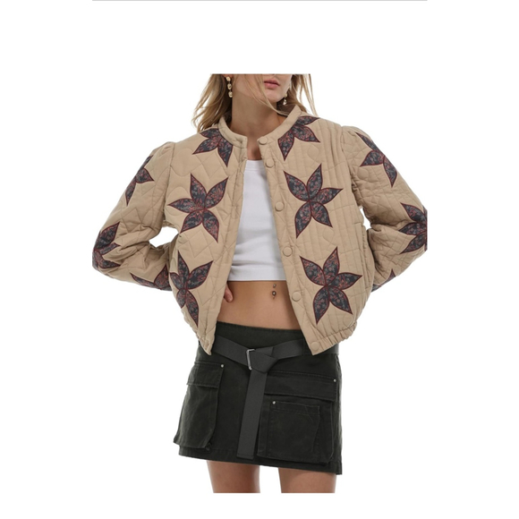 Gacaky Jackets & Blazers - Women's Unbranded Quilted Jacket Size S Tan Floral‎